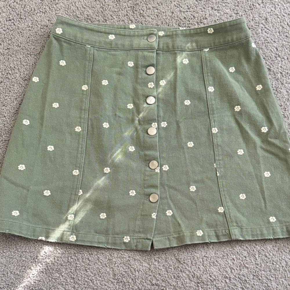 Olive Green Floral Button-Up Skirt, size M
